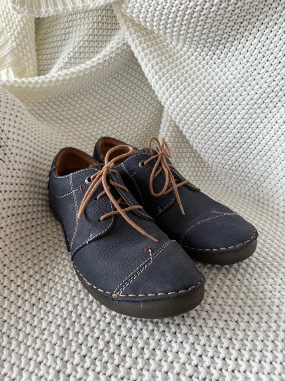Josef Seibel Navy Leather Derby Shoes with Brown Laces